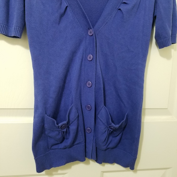 TABITHA Blue Button Fitted Short Sleeved Cardigan - Picture 10 of 12